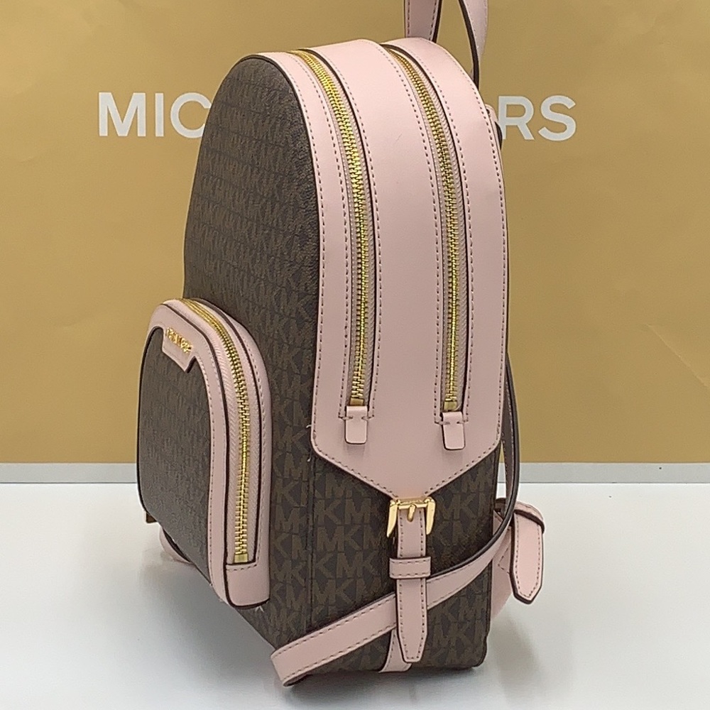 MICHAEL KORS JAYCEE MEDIUM ZIP POCKET BACKPACK BROWN /PINK SIGNATURE COLOR - Picture 5 of 16